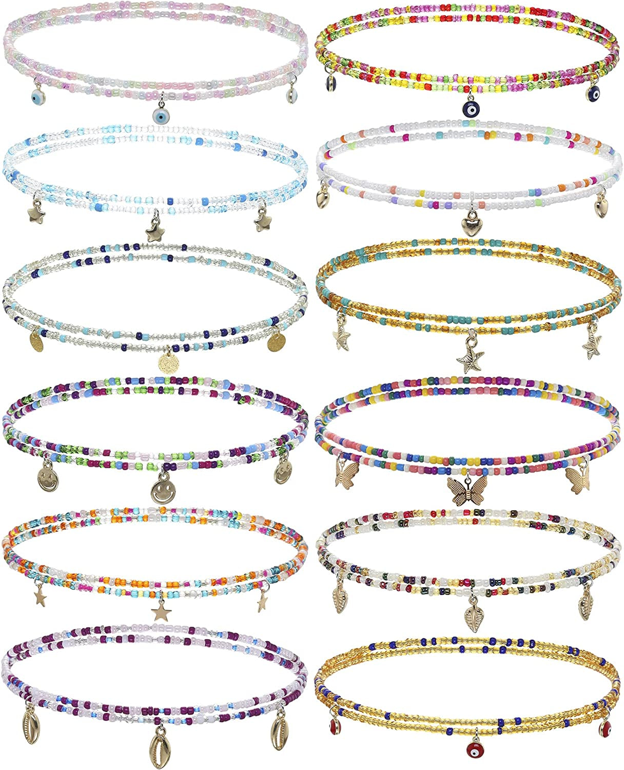 Taouzi 27.5-50Inch Waist Beads for Women plus Size Colorful Beaded Body Chain Elastic String Waist Chain Beach Bikini Belly Chains Sexy Body Jewelry for Women Girls 12Pcs Apparel & Accessories > Jewelry > Body Jewelry Taouzi Colorful 1 37.5Inch 