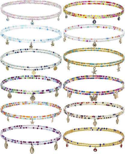 Taouzi 27.5-50Inch Waist Beads for Women plus Size Colorful Beaded Body Chain Elastic String Waist Chain Beach Bikini Belly Chains Sexy Body Jewelry for Women Girls 12Pcs Apparel & Accessories > Jewelry > Body Jewelry Taouzi Colorful 1 37.5Inch 