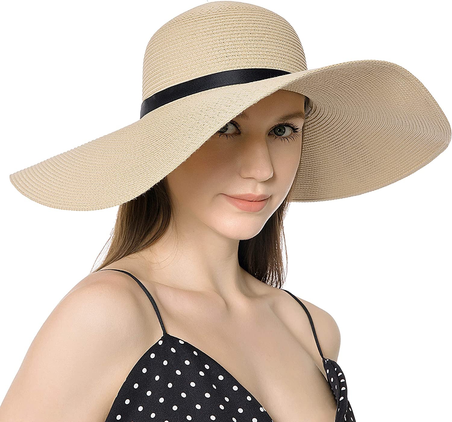 Muryobao Womens Wide Brim Straw Sun Hat Floppy Foldable Roll up Cap UPF 50+ Summer Beach Hats Apparel & Accessories > Clothing Accessories > Hats Muryobao Z-extra Large Brim Beige  