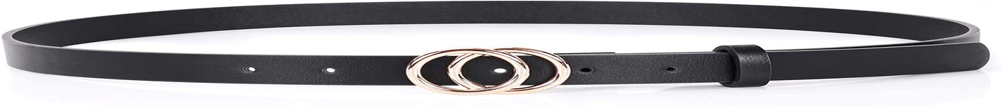 Double Ring Leather Belts for Women SANSTHS O-Style Gold Buckle Skinny Dress Belt 0.86 Inch Width for Jeans Pants Apparel & Accessories > Clothing Accessories > Belts SANSTHS A-black ( Gold Buckle ) Fit Pants Size 33-38Inch 
