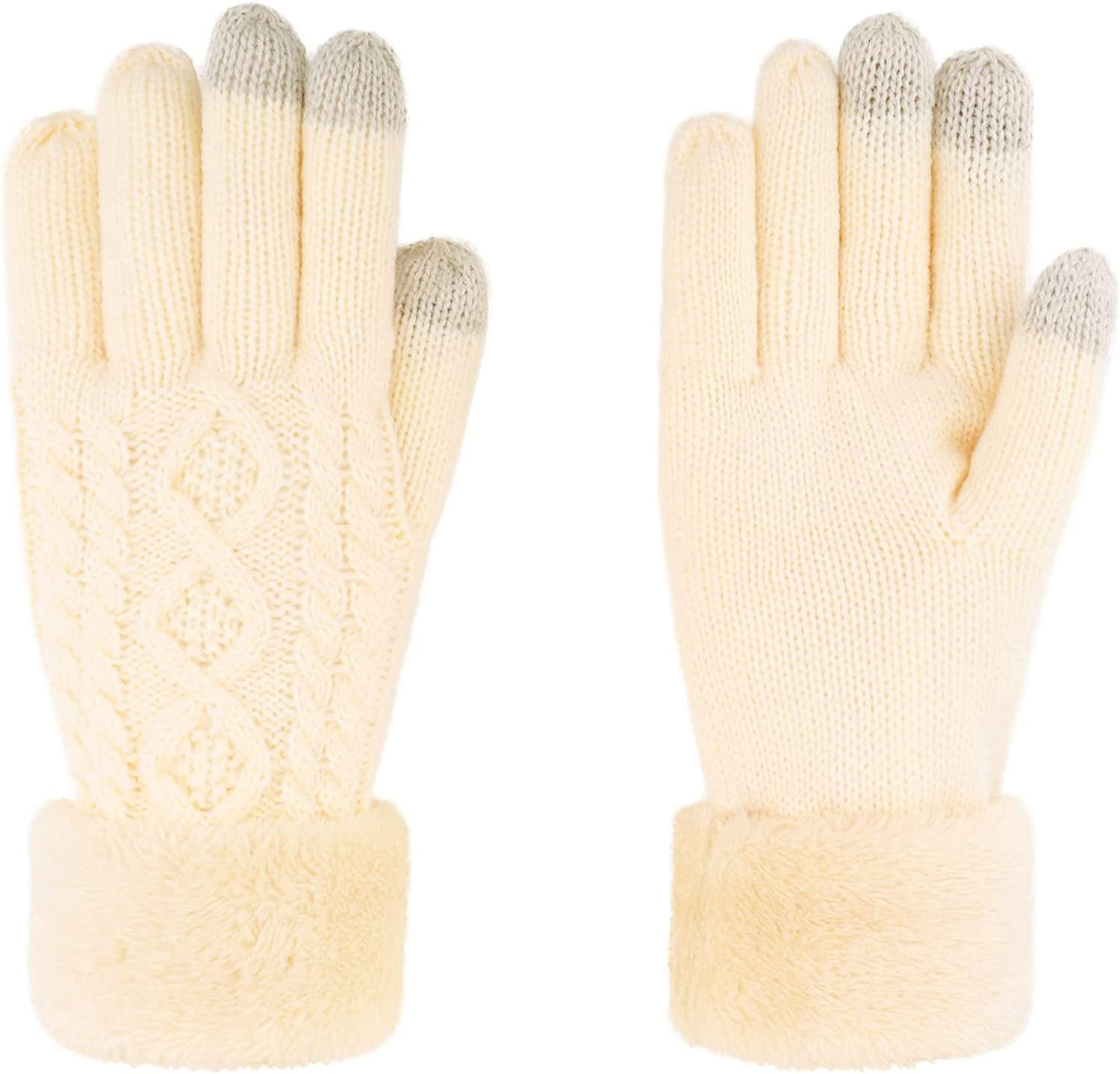 Simplicity Womens 3 Fingers Touchscreen Cable Knit Winter Gloves Apparel & Accessories > Clothing Accessories > Gloves & Mittens Simplicity Vanilla  