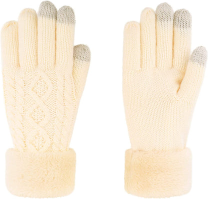 Simplicity Womens 3 Fingers Touchscreen Cable Knit Winter Gloves Apparel & Accessories > Clothing Accessories > Gloves & Mittens Simplicity Vanilla  