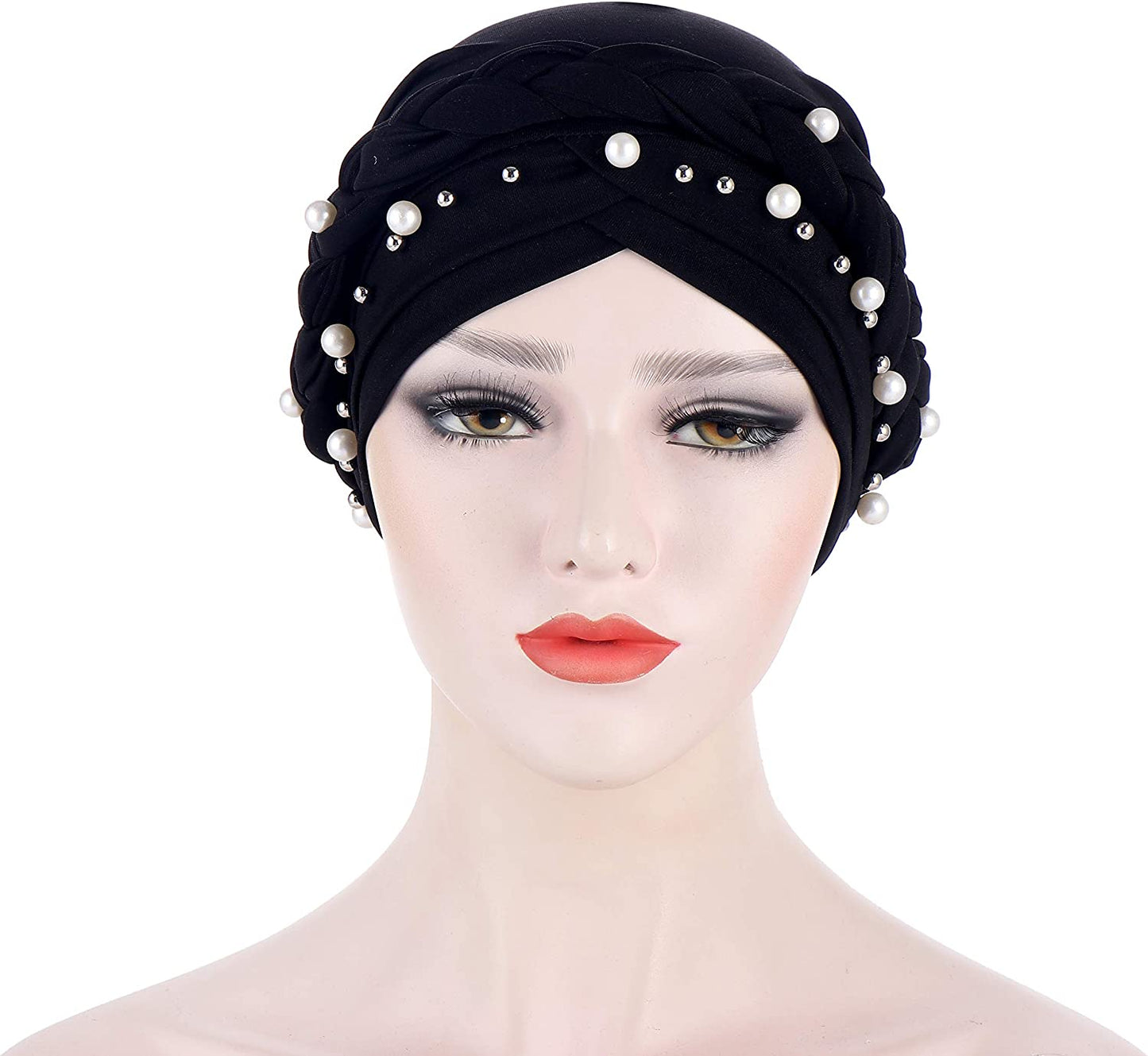 Fxhixiy Women Hijab Beading Pearl Braid Turban Hat Head Scarf Cancer Chemo Beanies Bandana Headwrap Cap Apparel & Accessories > Clothing Accessories > Headwear Fxhixiy   