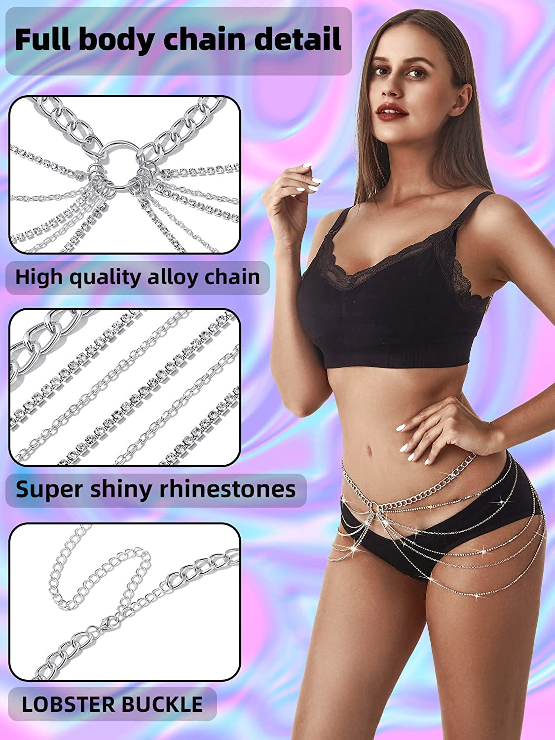 Rhinestone Body Chains Jewelry for Women and Girls Sexy Belly Waist Chain Bikini Beach Accessories Suitable for a Variety of Carnival Scenes Apparel & Accessories > Jewelry > Body Jewelry luyawang   