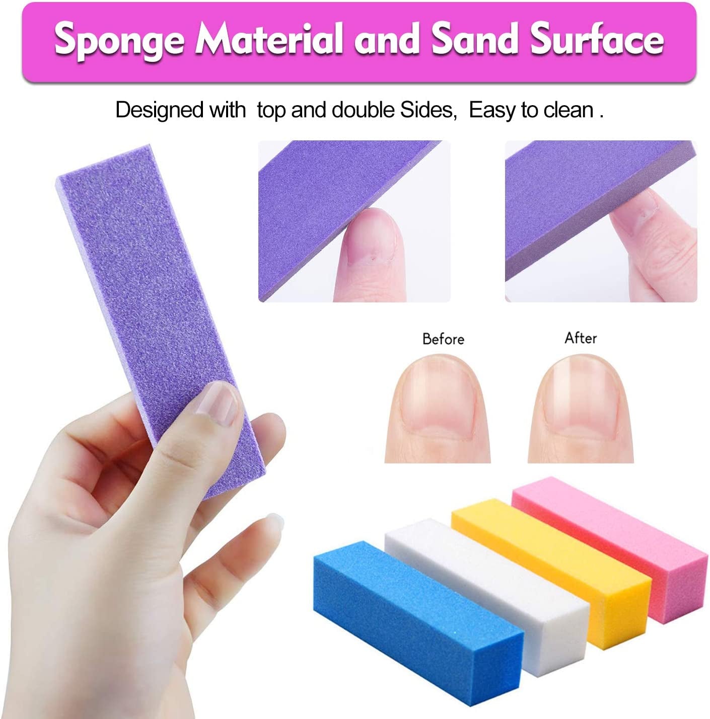 Nail File and Buffer, Wosweet Professional Manicure Tools Kit 6Pcs Rectangular Art Care Buffer Block 6Pcs 100/180 Grit Doublesided Nail Files 1Pcs Purple 180/240 Emery Board Health & Beauty > Personal Care > Cosmetics > Cosmetic Tools > Nail Tools Wosweet   