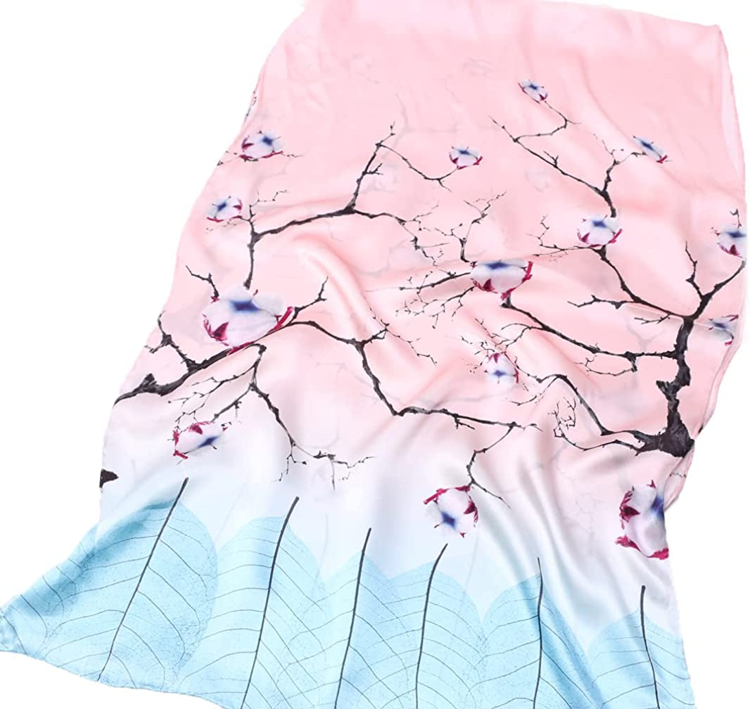 Women'S Mulberry Silk Scarf Floral Print Satin Long Scarf Wrap Shawl Apparel & Accessories > Clothing Accessories > Scarves & Shawls Smi&Love   