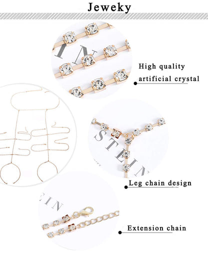 Jeweky Boho Layered Leg Chain Crystal Body Chains Sexy Belly Harness Beach Nightclub Rave Waist Body Accessories Jewelry for Women and Girls (Gold) Apparel & Accessories > Jewelry > Body Jewelry Jeweky   