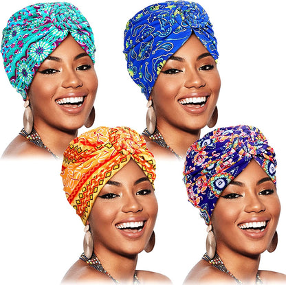 SATINIOR 4 Pieces African Pattern Headwrap Pre-Tied Bonnet Turban Knot Beanie Cap Headwrap Hat Apparel & Accessories > Clothing Accessories > Headwear SATINIOR Classic Style  