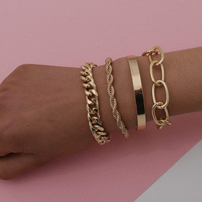 Fxmimior Dainty Boho Gold Silver Chain Bracelets Set for Women Adjustable Fashion Beaded Chunky Flat Cable Chain Punk Bracelets Jewelry for Women Girls Gift Set of 4 (Gold) Apparel & Accessories > Jewelry > Bracelets fxmimior   
