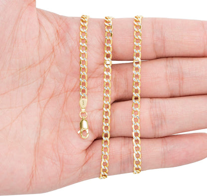 Nuragold 10K Yellow Gold 3.5Mm Cuban Chain Curb Link Diamond Cut Pave Two Tone Bracelet or Anklet, Womens Mens Lobster Clasp 7" 7.5" 8" 8.5" 9" Apparel & Accessories > Jewelry > Anklets NuraGold   