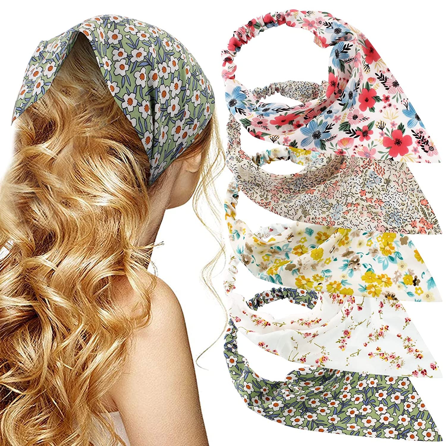 Floral Hair Scarf Headband - TOBATOBA 5 Pcs Hair Bandanas for Women Bandana Headband Chiffon Boho Headbands for Women Elastic Head Bandana Floral Bandana Headbands for Women Girls Hair Accessories Apparel & Accessories > Clothing Accessories > Bandanas & Headties TOBATOBA Pretty Floral Patterns  