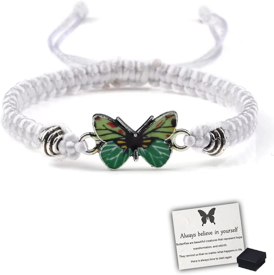 Butterfly Charm Bracelet, Adjustable Hand Woven Bracelets, Cute Butterfly Charm Bracelets, Bracelet Suitable for Family Butterfly Jewelry (Silver) Apparel & Accessories > Jewelry > Bracelets KKLM White a  