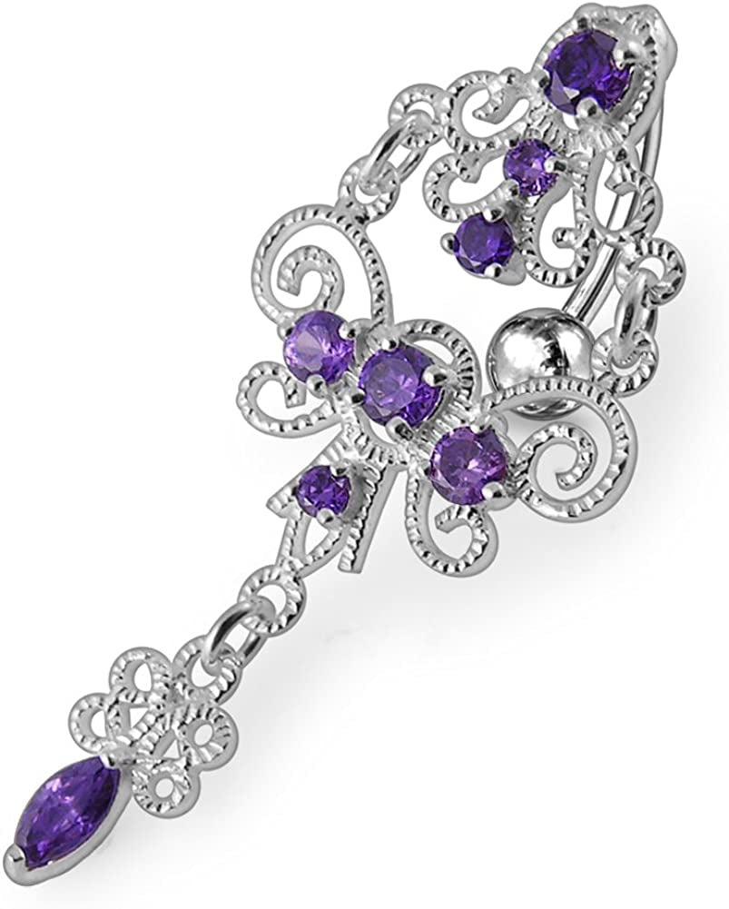 Jeweled Chandeliers Dangling 925 Sterling Silver Belly-Navel Ring Body Jewelry Apparel & Accessories > Jewelry > Body Jewelry PiercingPoint Purple  