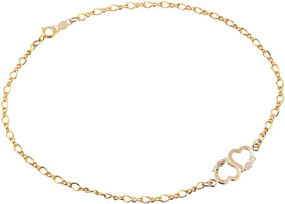 Two Hearts Ankle Bracelet, 10K Yellow Gold, 12K Green Gold, 12K Rose Gold Black Hills Gold Apparel & Accessories > Jewelry > Anklets The Men's Jewelry Store 9.25 Inches  