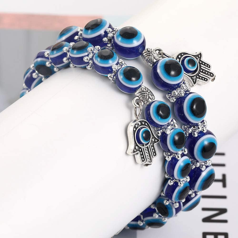 SUMMER LOVE Evil Eye Hamsa Blue Beaded Charm Stretch Bracelet Hand of Fatima Turkish Lucky Evil Eye Bracelet for Protection and Blessing Apparel & Accessories > Jewelry > Bracelets SUMMER LOVE   