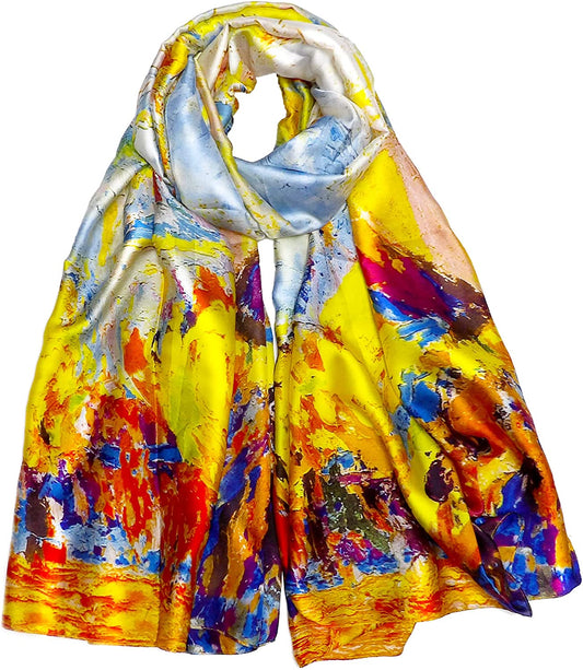 Iristide Long Silk Scarf Summer Lightweight Satin Shawl Outdoor Floral Large Wrap 70''X35'' Apparel & Accessories > Clothing Accessories > Scarves & Shawls Iristide 02-colorful  