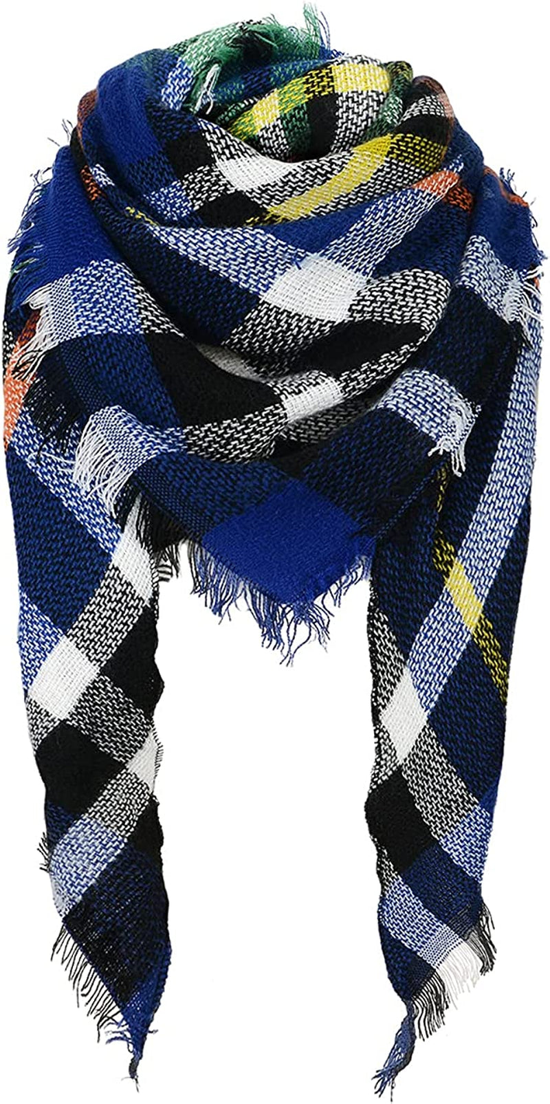 Century Star Women'S Stylish Warm Tassels Soft Plaid Tartan Scarf Winter Large Blanket Wrap Shawl Apparel & Accessories > Clothing Accessories > Scarves & Shawls Century Star Z Triangle Blue & Black One Size 