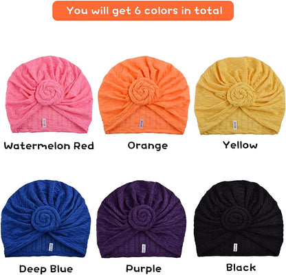 WKJHO 6 Pieces Women Turban Hat African Flower Knot Pre-Tied Bonnet Beanie Cap Headwrap for Girls Apparel & Accessories > Clothing Accessories > Headwear Generic   