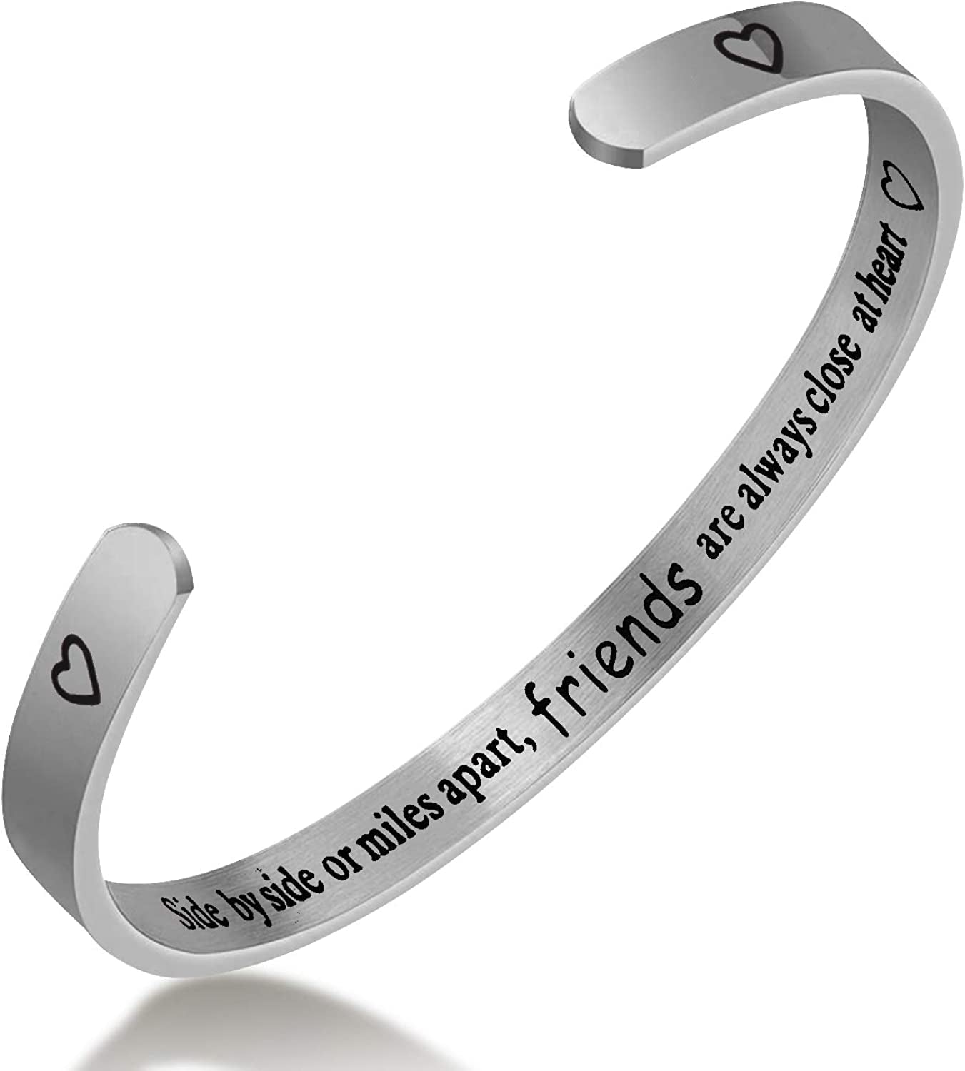 Inspirational Cuff Bracelets for Women Mantra Cuff Bangle Engraving Stainless Steel Funny Inspirational Jewelry Gifts for Best Friend, Sister, Mom, Daughter, Son, Niece Birthday Present Apparel & Accessories > Jewelry > Bracelets liforlove Side By Side Or Miles Apart ... silver  