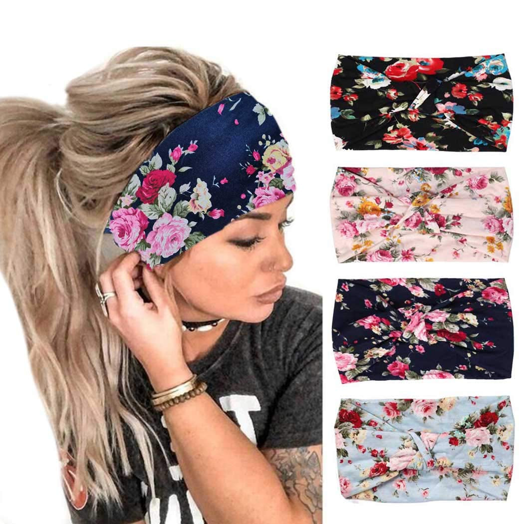 Bohend Boho Headbands Wide Knotted Hair Bands Fashion Printing Bandeau Travel Stretchy Cotton Headband Sport Yoga Hair Accessories for Women and Girls (A) Apparel & Accessories > Clothing Accessories > Bandanas & Headties Bohend H  