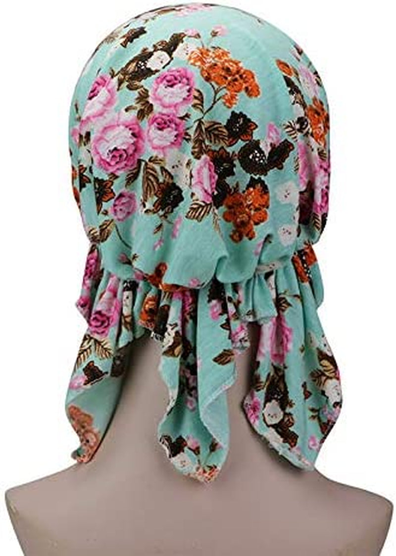 Pre Tied Chemo Head Scarf 3 Packed Beanie Skull Cover Cap for Women (Set6-Long Style) Apparel & Accessories > Clothing Accessories > Bandanas & Headties Qovelly   