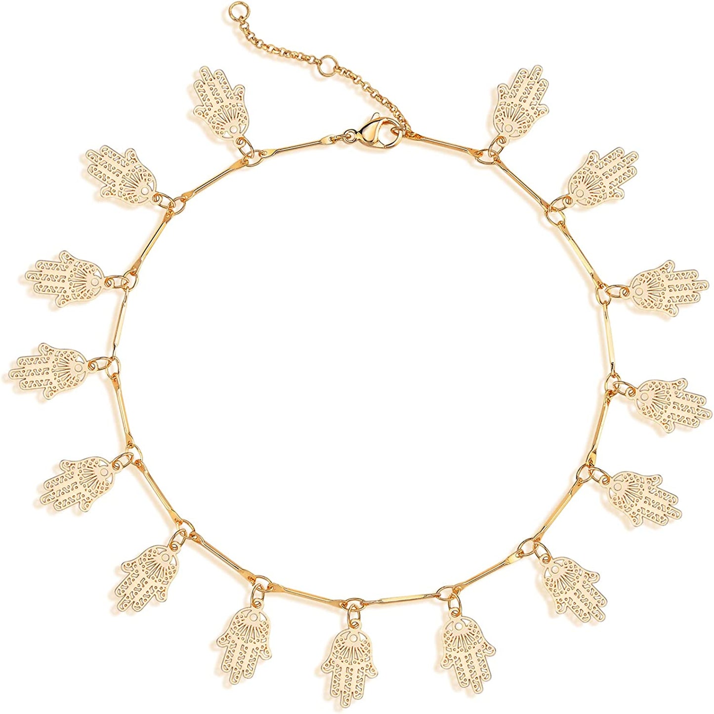 Mevecco Gold Evil Eye Charm Anklet,14K Gold Plated Boho Beach Dainty Cute Tiny Lucky Star Foot Chain Ankle Bracelet Silver Beaded Chain Anklet for Women Apparel & Accessories > Jewelry > Anklets MEVECCO Palm evil eye  