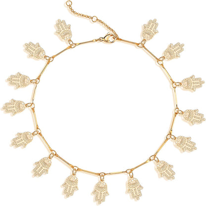 Mevecco Gold Evil Eye Charm Anklet,14K Gold Plated Boho Beach Dainty Cute Tiny Lucky Star Foot Chain Ankle Bracelet Silver Beaded Chain Anklet for Women Apparel & Accessories > Jewelry > Anklets MEVECCO Palm evil eye  