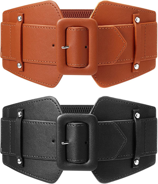 Women Wide Stretchy Cinch Belts Corset Belt Retro Chunky Buckle Belts Waist Belt Waistband for Dresses Coats Apparel & Accessories > Clothing Accessories > Belts Geyoga Black, Brown  