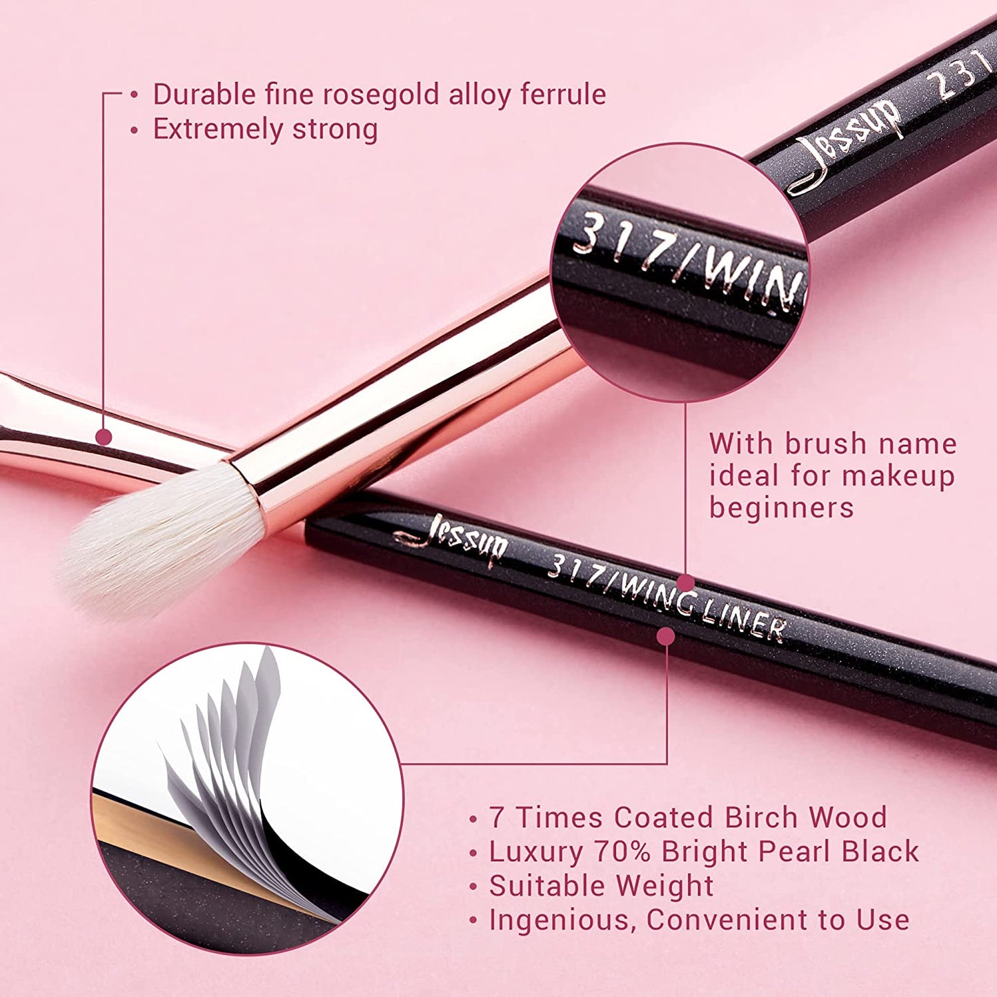 Jessup 15Pcs Professional Makeup Brushes Set Make up Brush Tools Kit Eye Liner Shader Wood Handle Natural-Synthetic Hair Brushes Pearl Black/Rose Gold T157 Health & Beauty > Personal Care > Cosmetics > Cosmetic Tools > Makeup Tools Jessup   