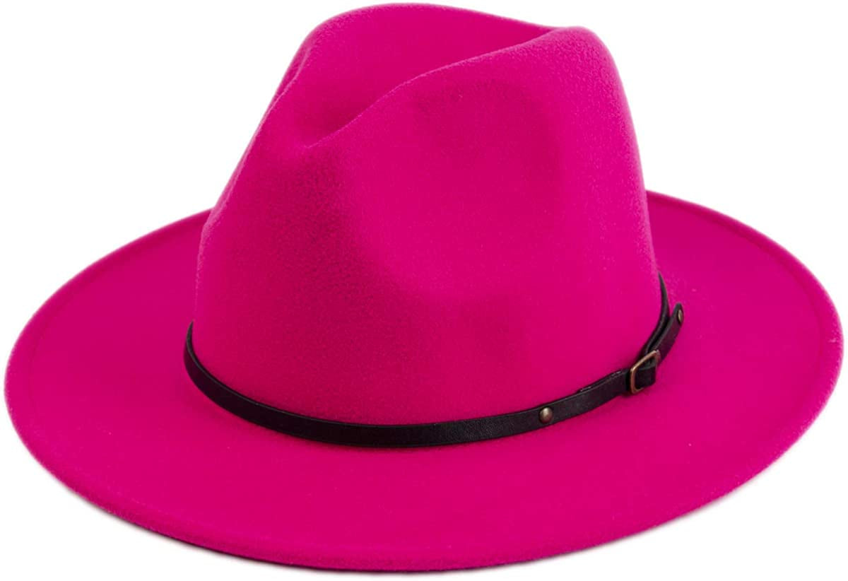 Lanzom Womens Classic Wide Brim Floppy Panama Hat Belt Buckle Wool Fedora Hat Apparel & Accessories > Clothing Accessories > Hats Lanzom Rose One Size 