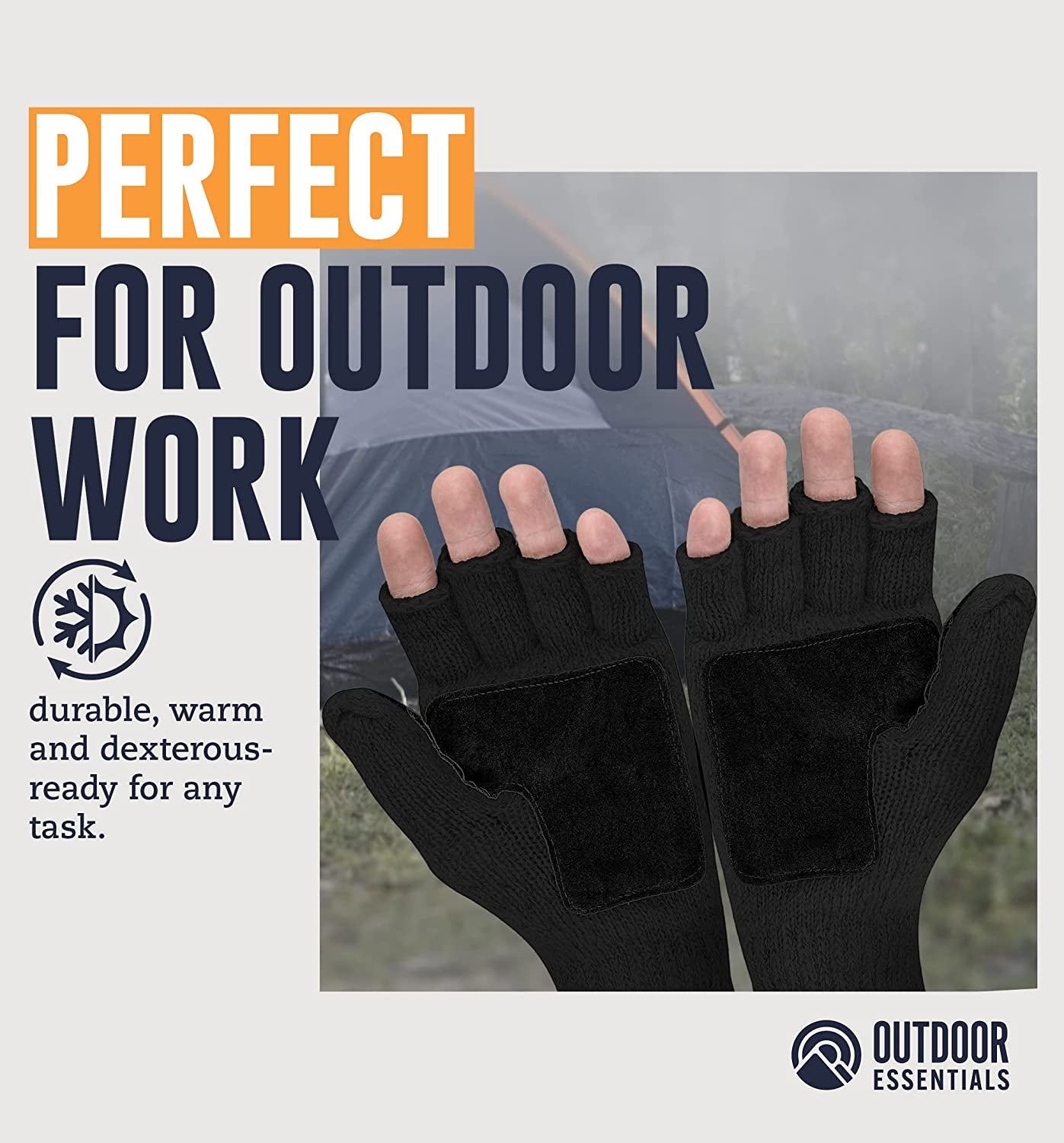 Fingerless Winter Gloves Convertible Wool Mittens for Men & Women - Warm Thermal Knit Flip Top Snow Glove for Cold Weather Apparel & Accessories > Clothing Accessories > Gloves & Mittens OutdoorEssentials   