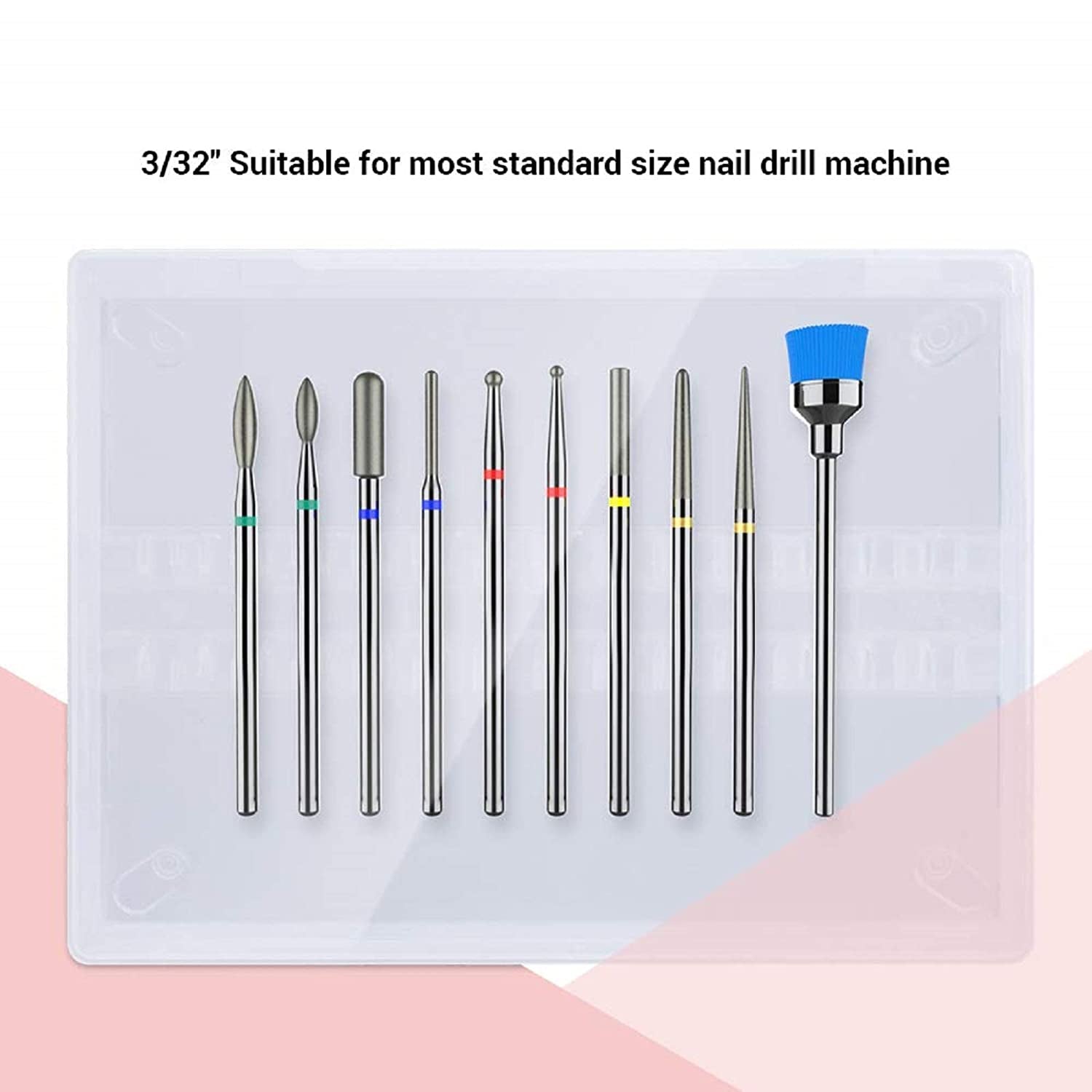 Melodysusie 10Pcs Nail Drill Bits Set, 3/32 Inch Diamond Cuticle Nail Bits Kit for Nail Drill E-File, Manicure Pedicure Remover Tools for Acrylic Gel Nails, Salon Home Nail Care Supplies, Silver Health & Beauty > Personal Care > Cosmetics > Cosmetic Tools > Nail Tools MelodySusie   