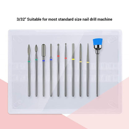 Melodysusie 10Pcs Nail Drill Bits Set, 3/32 Inch Diamond Cuticle Nail Bits Kit for Nail Drill E-File, Manicure Pedicure Remover Tools for Acrylic Gel Nails, Salon Home Nail Care Supplies, Silver Health & Beauty > Personal Care > Cosmetics > Cosmetic Tools > Nail Tools MelodySusie   