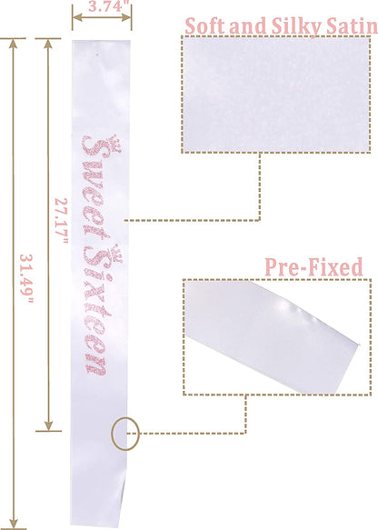 MEANT2TOBE 16Th Birthday Sash and Tiara for Girls - Fabulous Set: Glitter Sash + Basic Rhinestone Pink Premium Metal Tiara, 16Th Birthday Gifts for Sweet 16 Birthday Party Apparel & Accessories > Clothing Accessories > Sashes MEANT2TOBE   