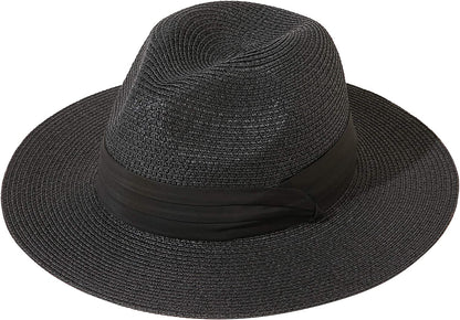 JOYEBUY Womens UPF50 Foldable Summer Straw Hat Wide Brim Fedora Sun Beach Hat Apparel & Accessories > Clothing Accessories > Hats JOYEBUY Black  