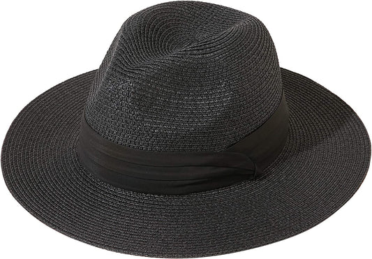JOYEBUY Womens UPF50 Foldable Summer Straw Hat Wide Brim Fedora Sun Beach Hat Apparel & Accessories > Clothing Accessories > Hats JOYEBUY Black  