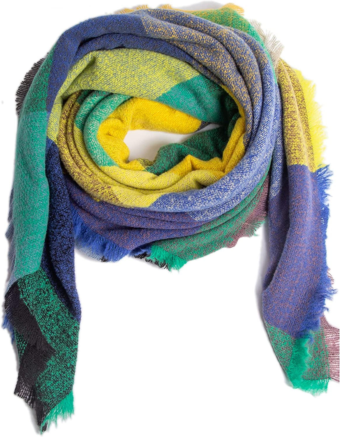 Plaid Scarf Soft Warm Tartan Shawl Cape Blanket Scarves Fashion Wrap Apparel & Accessories > Clothing Accessories > Scarves & Shawls vxsvxm Green/Yellow/Blue  