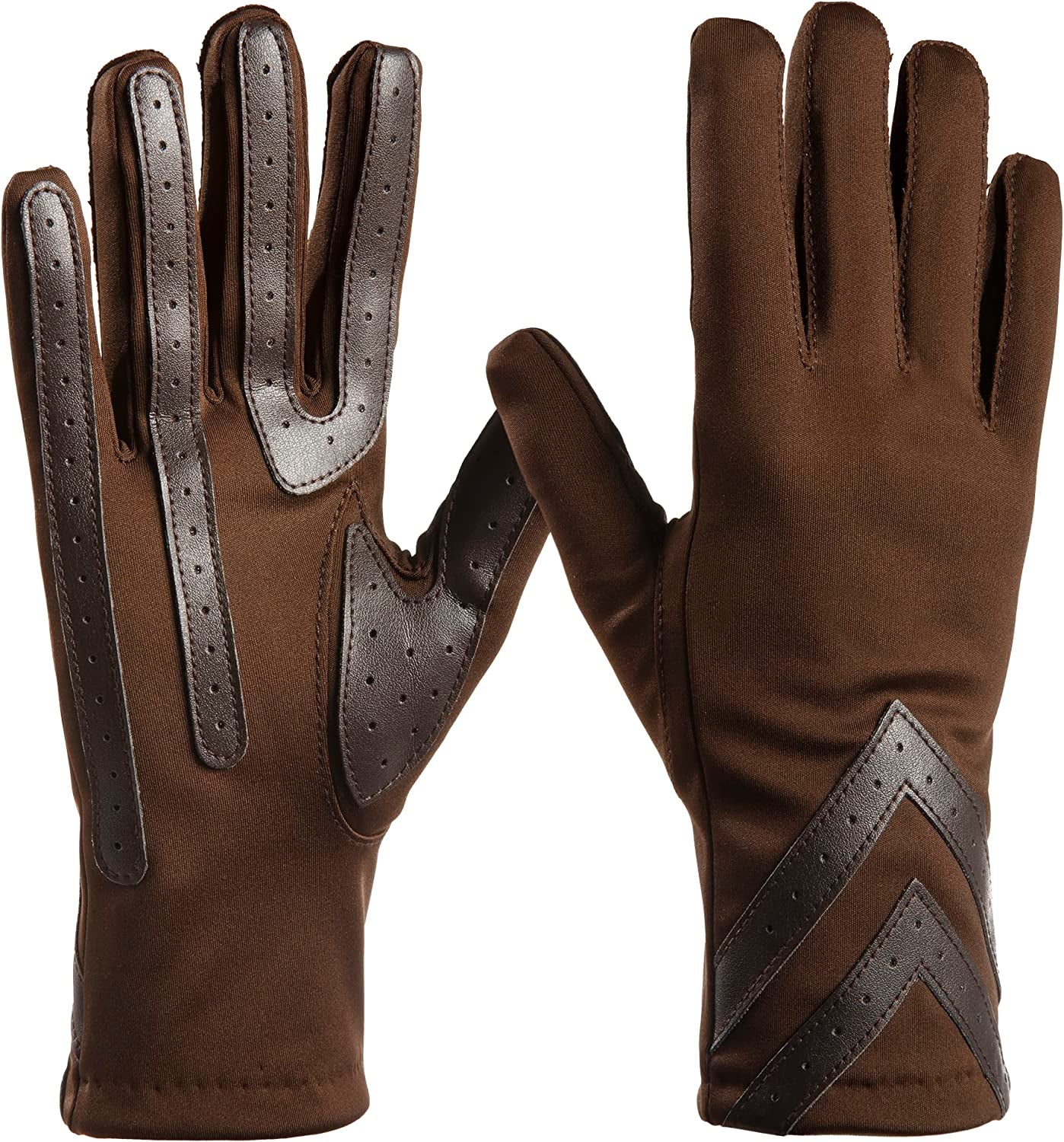Isotoner Womens Spandex Touchscreen Cold Weather Gloves with Warm Fleece Lining and Chevron Details Apparel & Accessories > Clothing Accessories > Gloves & Mittens isotoner Brown - Smartdri Small-Medium 