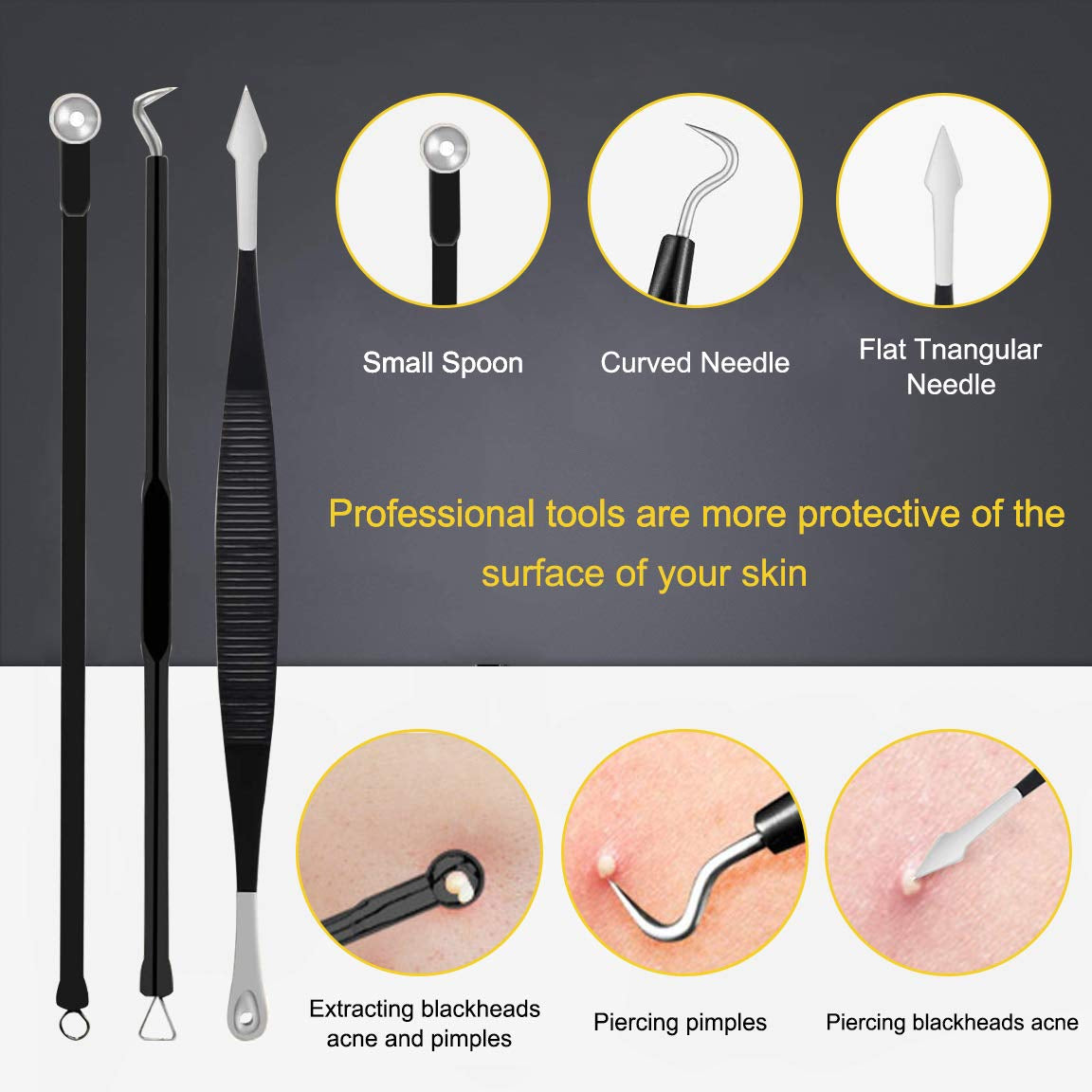 Pimple Popper Tool Kit - Boxoyx 10 Pcs Blackhead Remover Comedone Extractor Kit with Metal Case for Quick and Easy Removal of Pimples, Blackheads, Zit Removing, Forehead,Facial and Nose（Black) Health & Beauty > Personal Care > Cosmetics > Cosmetic Tools > Skin Care Tools Boxoyx   