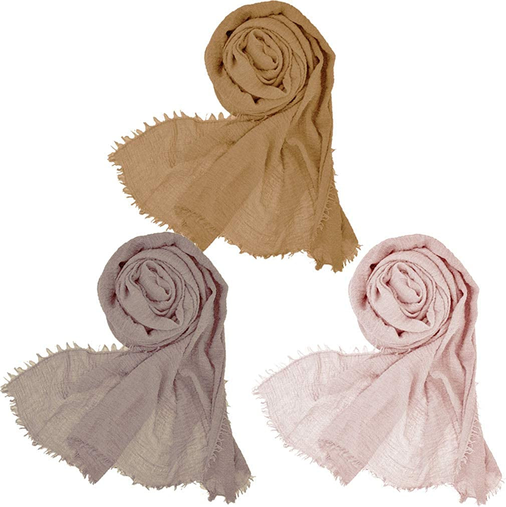 Wobe 3Pcs Women Soft Cotton Hemp Scarf Shawl Long Scarves, Travel Sunscreen Apparel & Accessories > Clothing Accessories > Scarves & Shawls Wobe Mixed 3 Color F  
