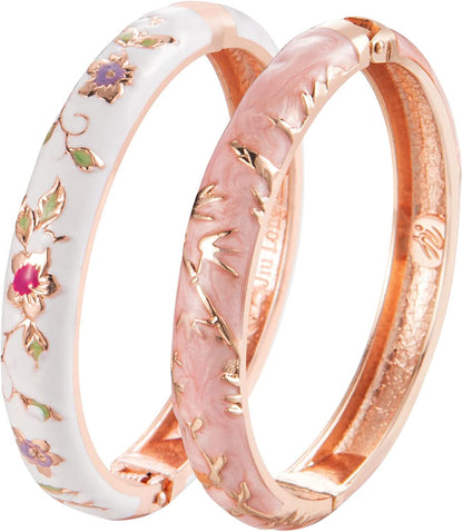 UJOY Cloisonne Bracelet Butterfly Gold Hinge Indian Cuff Bangle Enameled Jewelry Flower Bracelets for Women Gift Box 55A114 Apparel & Accessories > Jewelry > Bracelets UJOY A117-2 Pcs Set-White Pink  