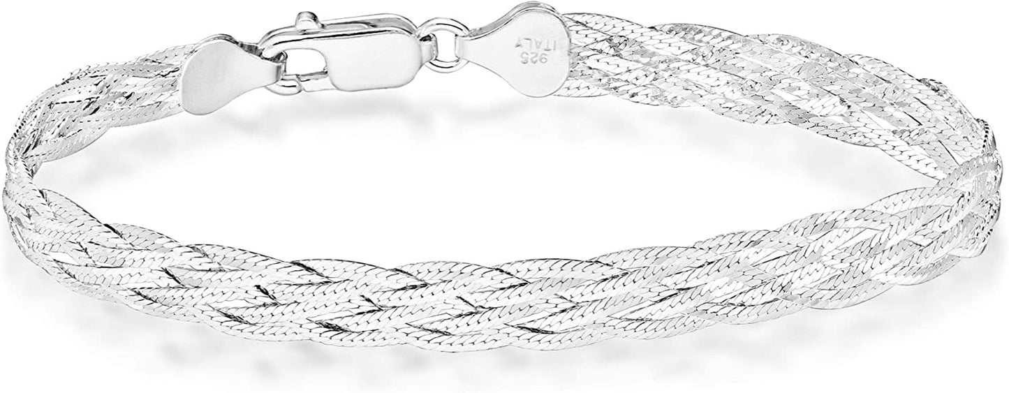 Miabella 925 Sterling Silver Italian 6-Strand Diamond-Cut 7Mm Braided Herringbone Chain Bracelet for Women Teen Girls, 925 Italy Apparel & Accessories > Jewelry > Bracelets Miabella Length 7.25 Inches (women's average length)  