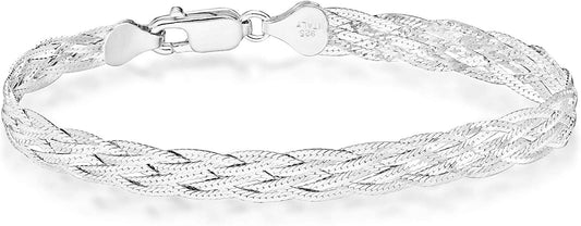 Miabella 925 Sterling Silver Italian 6-Strand Diamond-Cut 7Mm Braided Herringbone Chain Bracelet for Women Teen Girls, 925 Italy Apparel & Accessories > Jewelry > Bracelets Miabella Length 7.25 Inches (women's average length)  