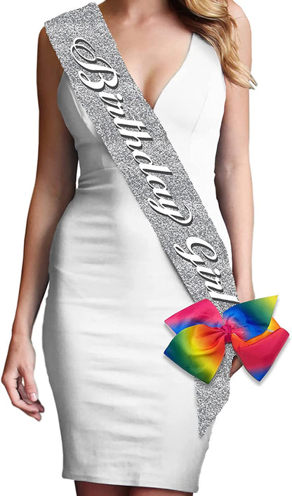 Green Birthday Sash - Flourish Birthday Girl Premium Quality Sash - Birthday Party Decorations & Supplies - Green Sparkle Sash(Bdy GRL) Grn/Sprk Apparel & Accessories > Clothing Accessories > Sashes RhinestoneSash Sparkle Birthday Girl (Silver) Rainbow Bow  