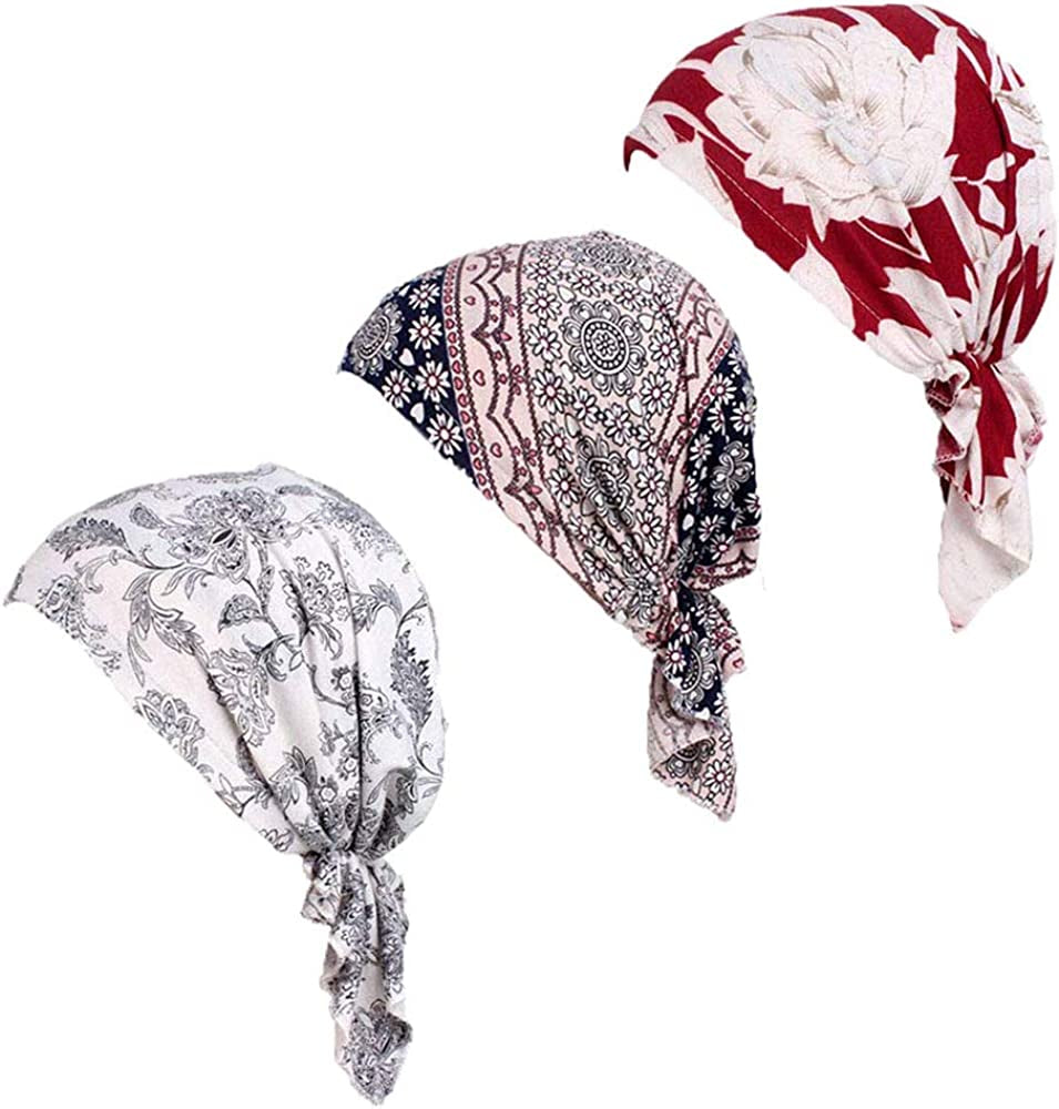 Chemo Head Scarf Head Wrap Headwear Beanie Skull Cover Cap Hair Loss Hat for Women Apparel & Accessories > Clothing Accessories > Headwear LUFUTE White&gray&red  