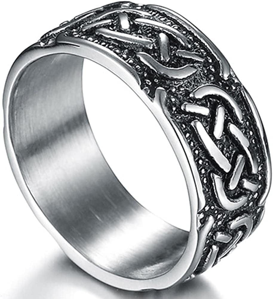 9Mm Vintage Stainless Steel Celtic Knot Ring Biker Cocktail Party Grey / 16