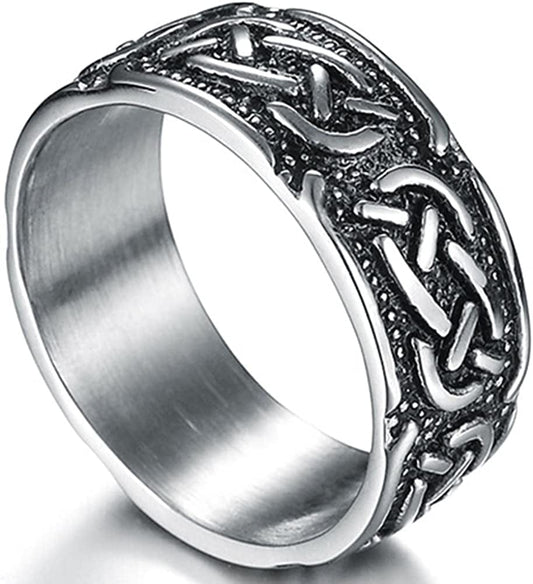 9Mm Vintage Stainless Steel Celtic Knot Ring Biker Cocktail Party Grey / 16
