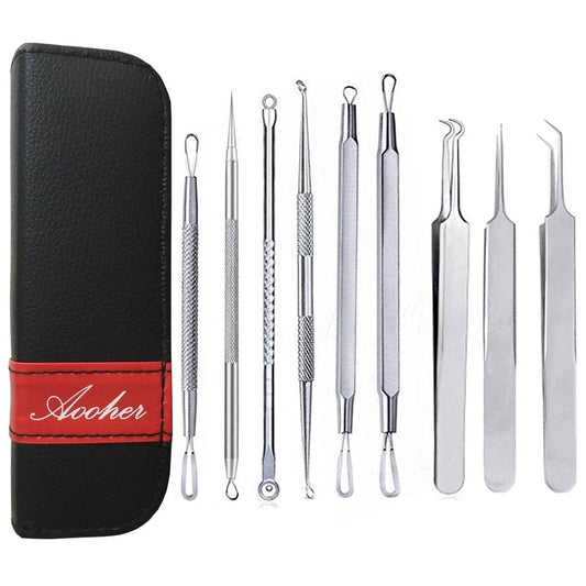 9Pcs Blackhead Remover Tool Kit, Aooher Professional Pimple Comedone Extractor Instrument Tool Set for for Pimples, Blackheads, Zit Removing, Forehead,Facial and Nose Health & Beauty > Personal Care > Cosmetics > Cosmetic Tools > Skin Care Tools Aooher   