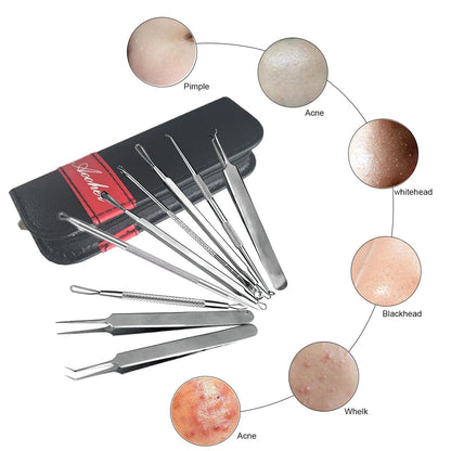 9Pcs Blackhead Remover Tool Kit, Aooher Professional Pimple Comedone Extractor Instrument Tool Set for for Pimples, Blackheads, Zit Removing, Forehead,Facial and Nose Health & Beauty > Personal Care > Cosmetics > Cosmetic Tools > Skin Care Tools Aooher   
