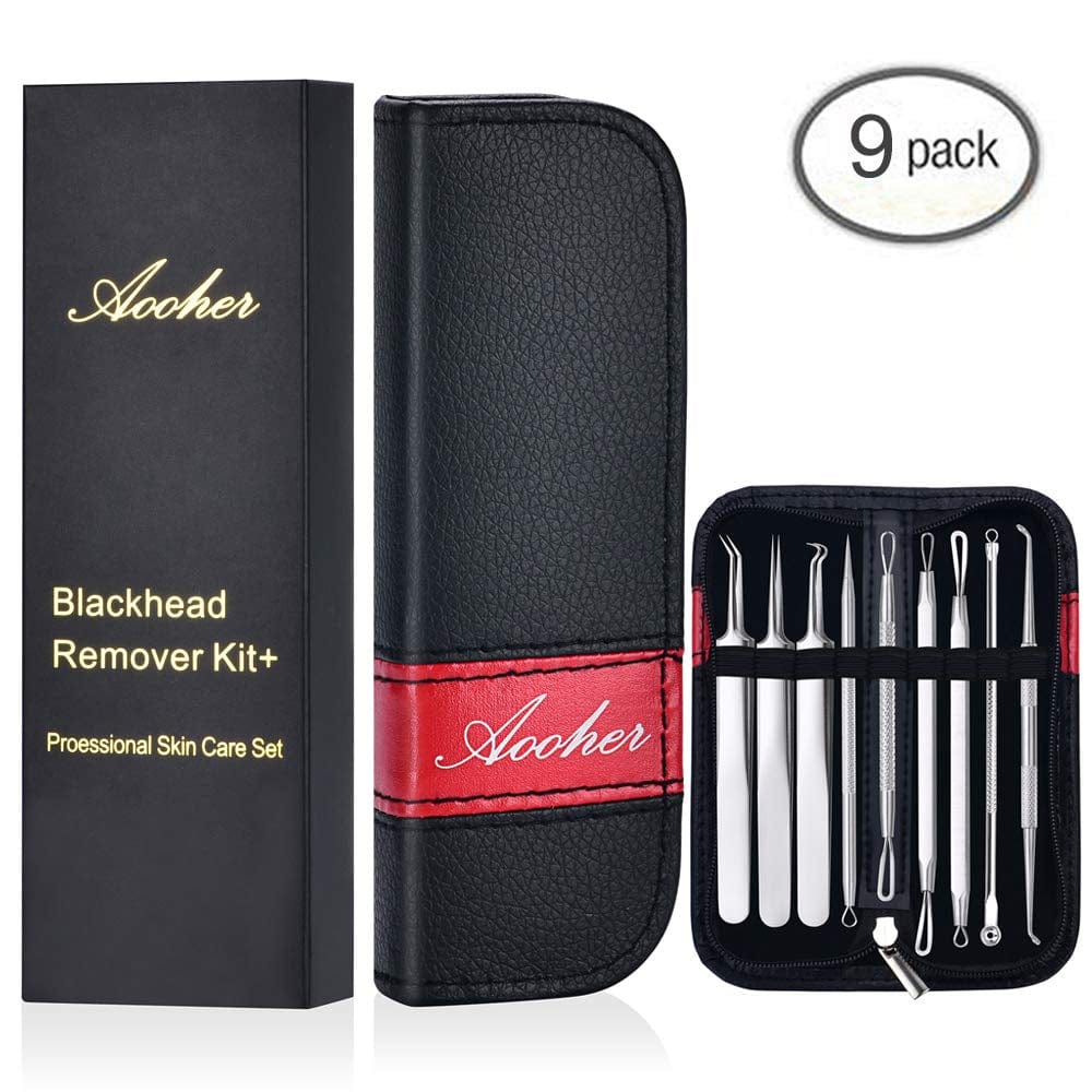 9Pcs Blackhead Remover Tool Kit, Aooher Professional Pimple Comedone Extractor Instrument Tool Set for for Pimples, Blackheads, Zit Removing, Forehead,Facial and Nose Health & Beauty > Personal Care > Cosmetics > Cosmetic Tools > Skin Care Tools Aooher   